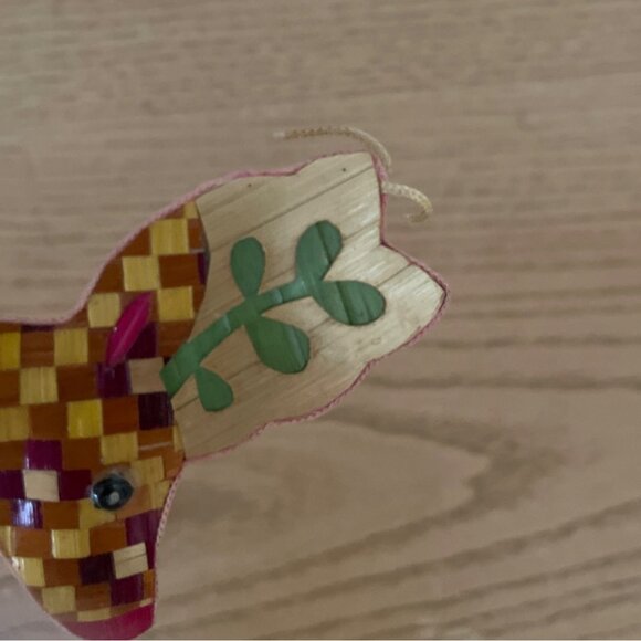 Vintage Woven Bamboo Reindeer Christmas Ornament With Tassel Handcrafted 5.5 In. - Picture 4 of 6